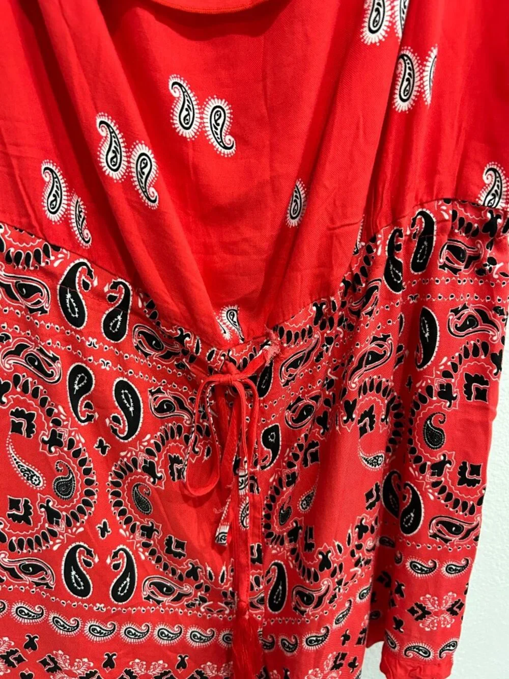 Venus Medium Red Paisley Print Off Shoulder Baby Doll Romper Boho Festival